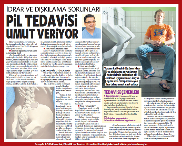 İdrar ve Dışkılama Sorunları - Pil Tedavisi Umut Veriyor
